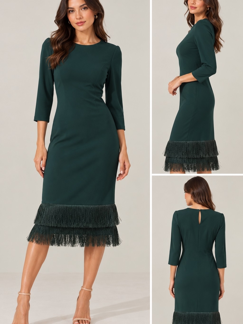Sugarlips Forest Green Midi Dress with Fringe Hem